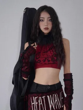 red and black fur collar camisole