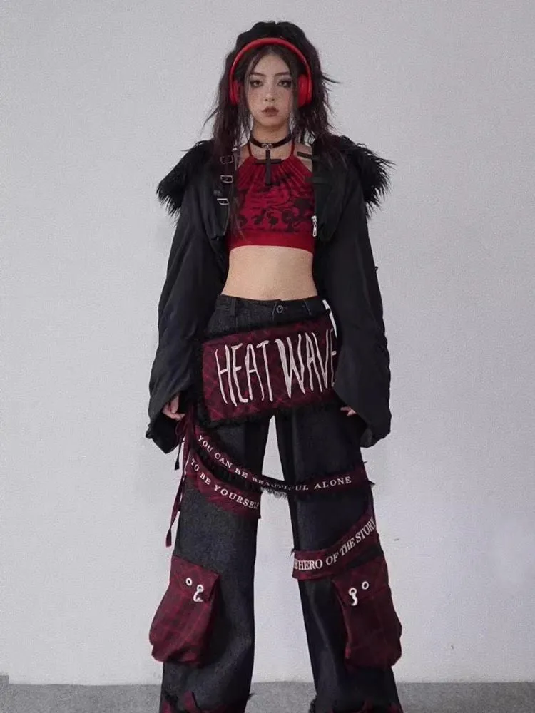 red and black fur collar camisole