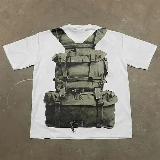 Riolio Retro Big Bulletproof Vest Graphic T Shirts Print Oversized Gothic Streetwear Harajuku Couples Graphic Y2k Tops Goth Men Clothes