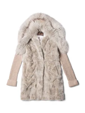 Roberto Cavalli Mink Fox Vest with Knitted Sleeves Jacket Taupe