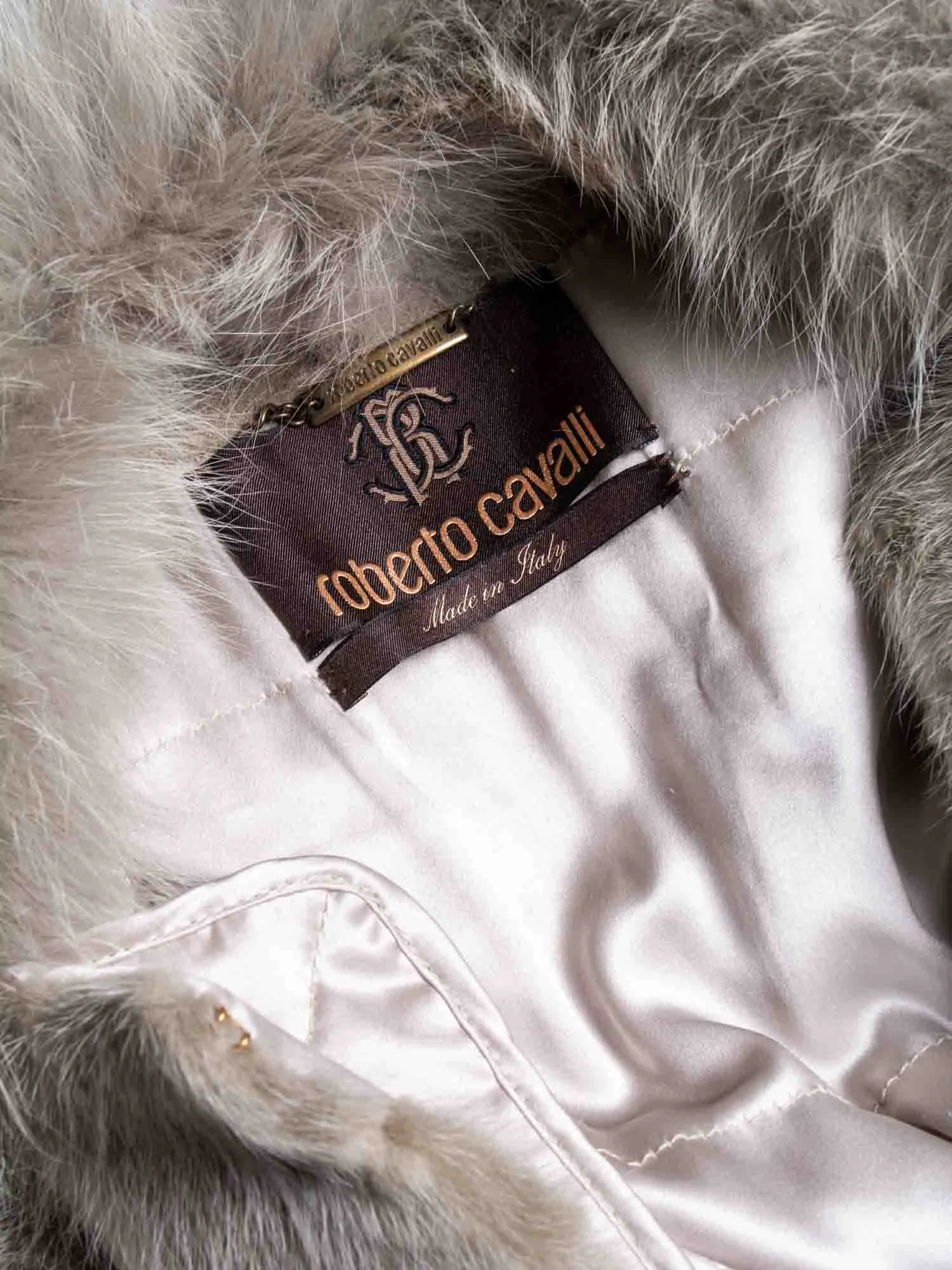 Roberto Cavalli Mink Fox Vest with Knitted Sleeves Jacket Taupe