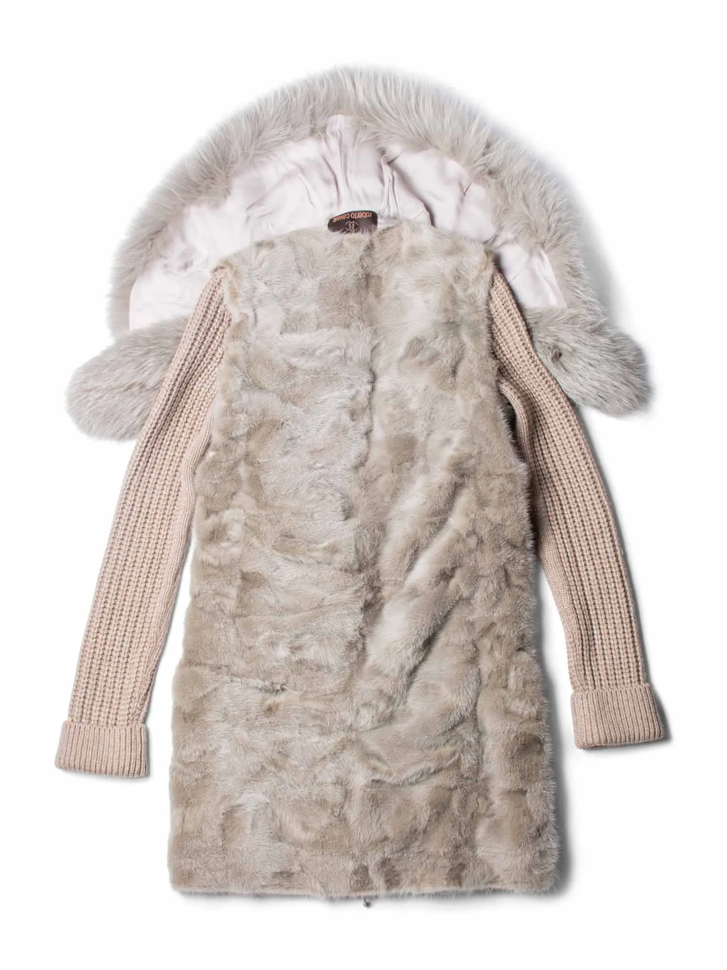 Roberto Cavalli Mink Fox Vest with Knitted Sleeves Jacket Taupe