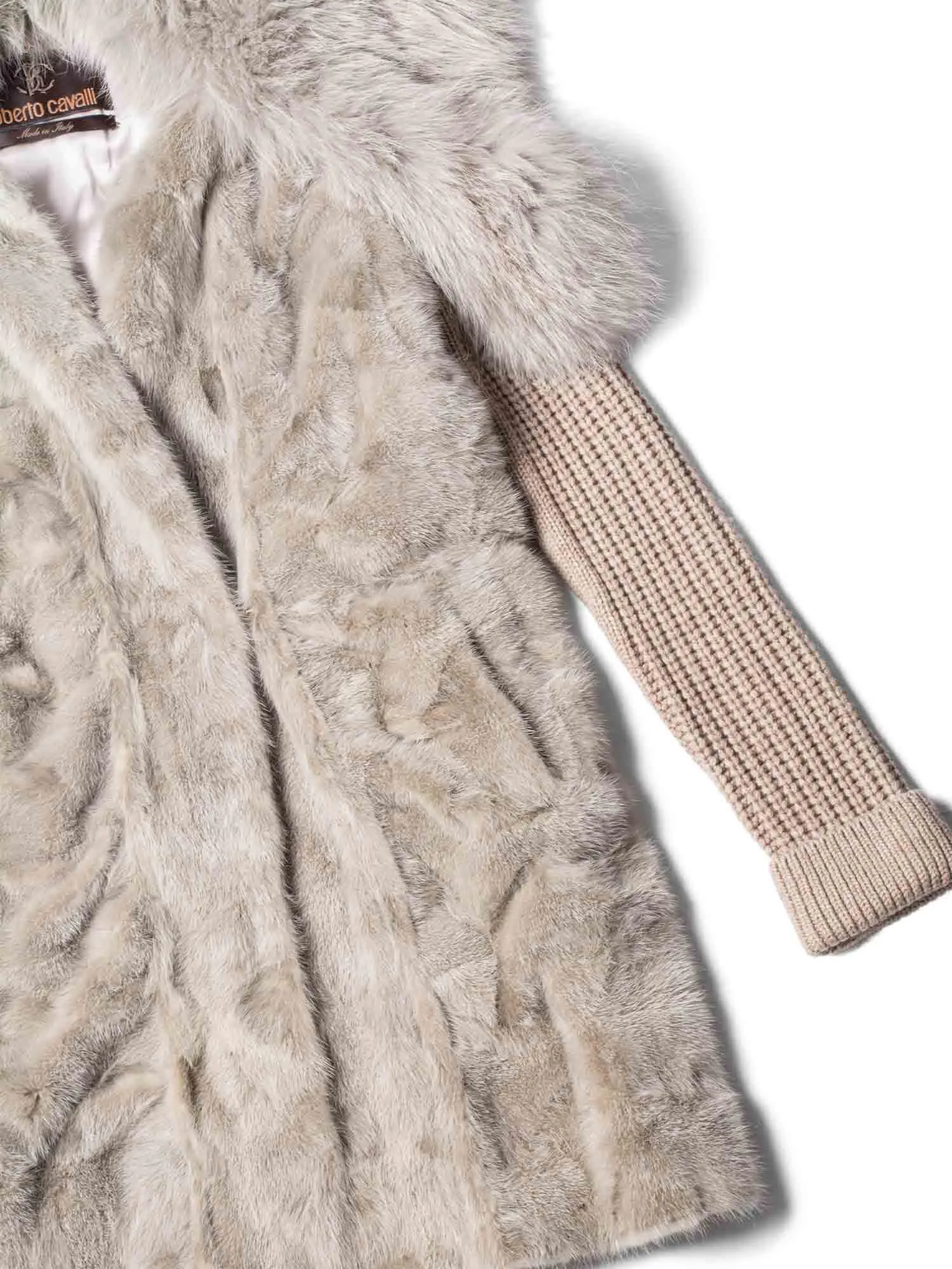 Roberto Cavalli Mink Fox Vest with Knitted Sleeves Jacket Taupe