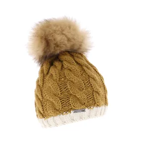 Sabbot Andrea Chunky Knit Faux Fur Bobble Hat Camel/Sand