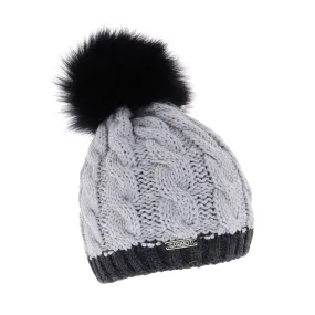 Sabbot Andrea Chunky Knit Faux Fur Bobble Hat Grey/Black