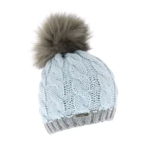 Sabbot Andrea Chunky Knit Faux Fur Bobble Hat Sky/Grey