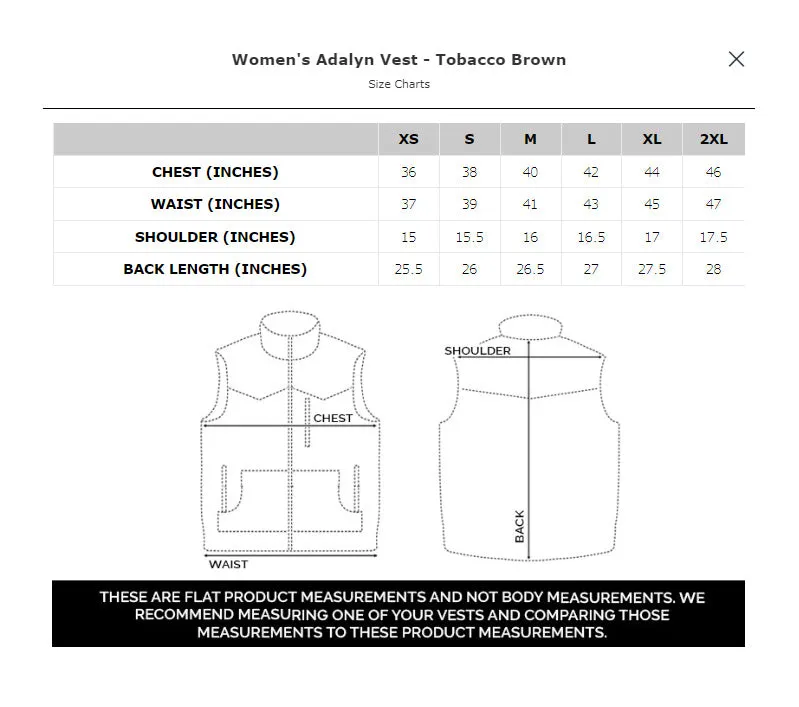 STS Ranchwear Womens Adalyn Tobacco Brown Leather Leather Vest
