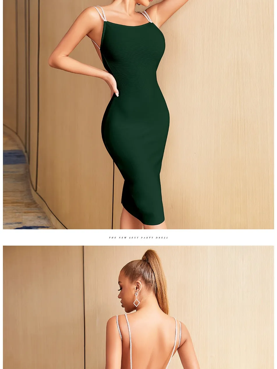 Summer Spaghetti Strap Backless Bandage Dress Diamonds Celebrity Club Evening Runway Party Dresses