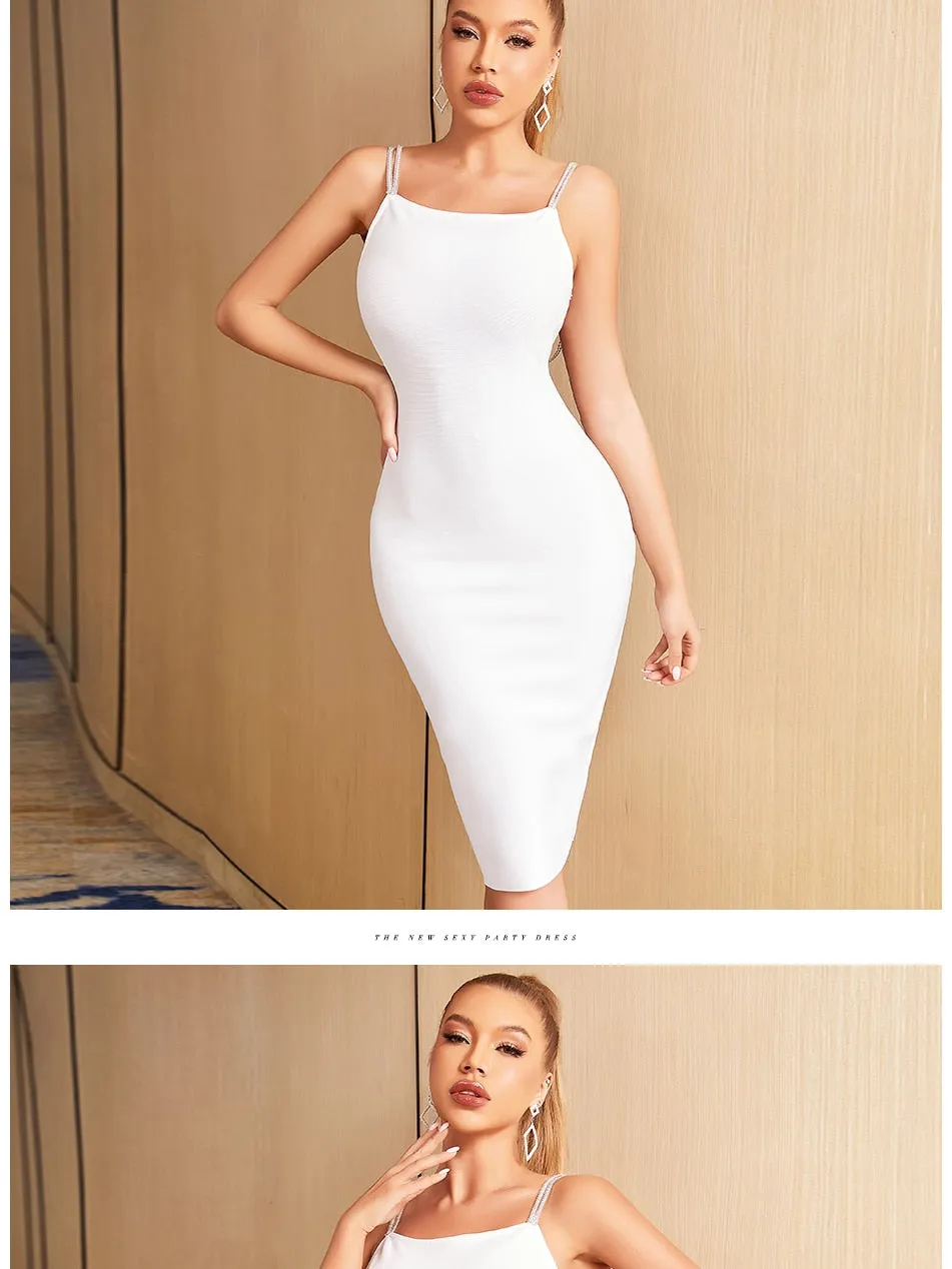 Summer Spaghetti Strap Backless Bandage Dress Diamonds Celebrity Club Evening Runway Party Dresses