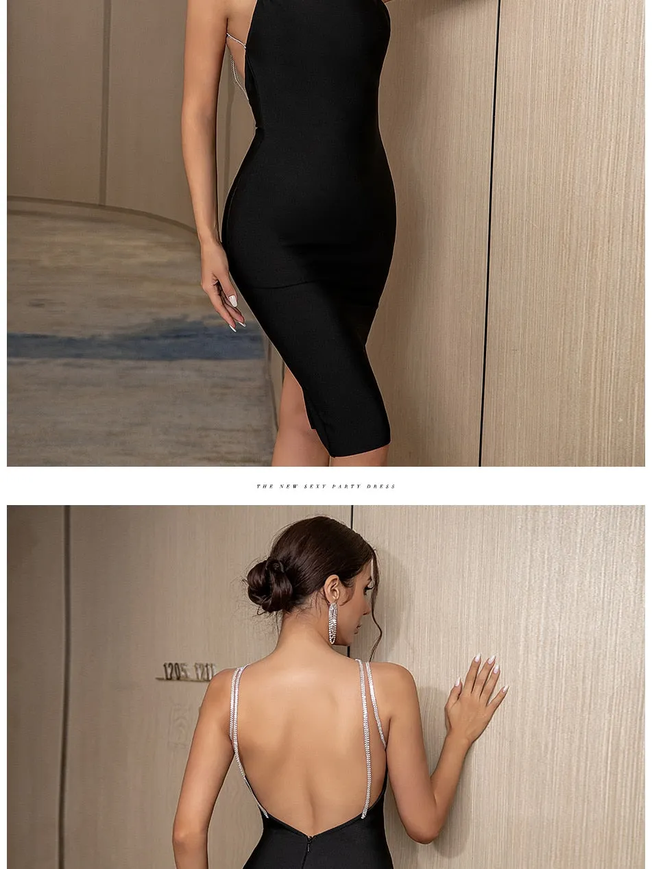 Summer Spaghetti Strap Backless Bandage Dress Diamonds Celebrity Club Evening Runway Party Dresses