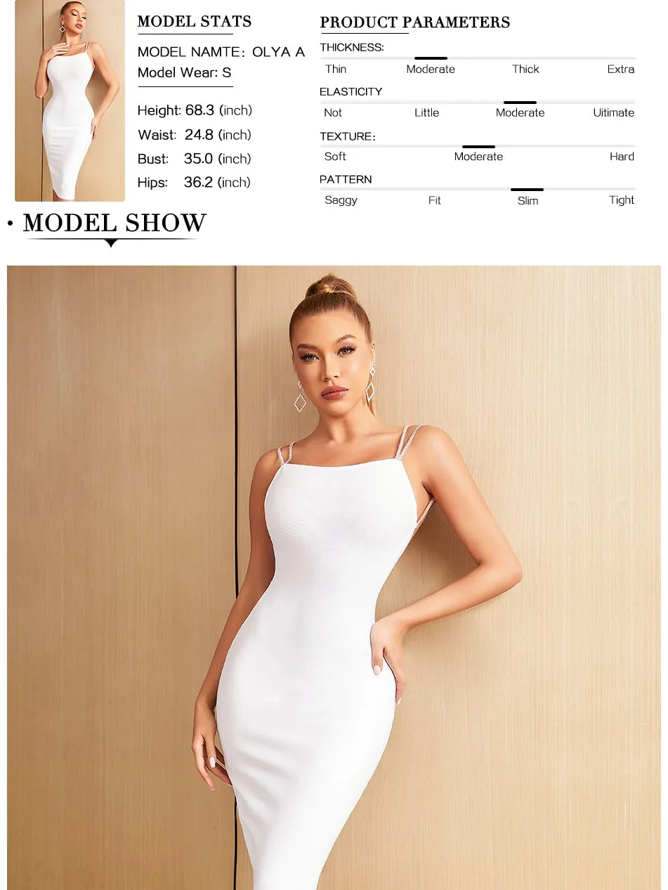 Summer Spaghetti Strap Backless Bandage Dress Diamonds Celebrity Club Evening Runway Party Dresses