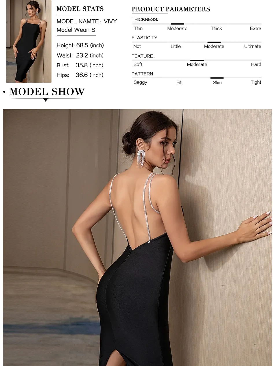 Summer Spaghetti Strap Backless Bandage Dress Diamonds Celebrity Club Evening Runway Party Dresses