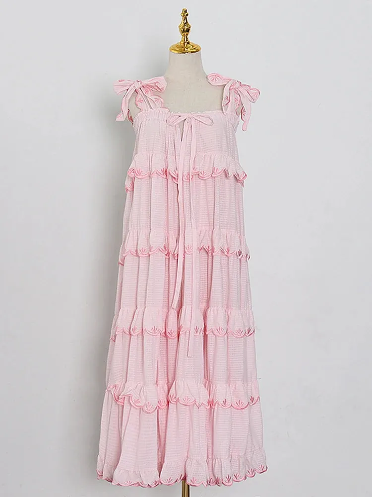 Sweet Solid Oversize Dresses For Women Square Collar Sleeveless Off Shoulder Loose Waist Mii Camisole Dress Female 2023 New