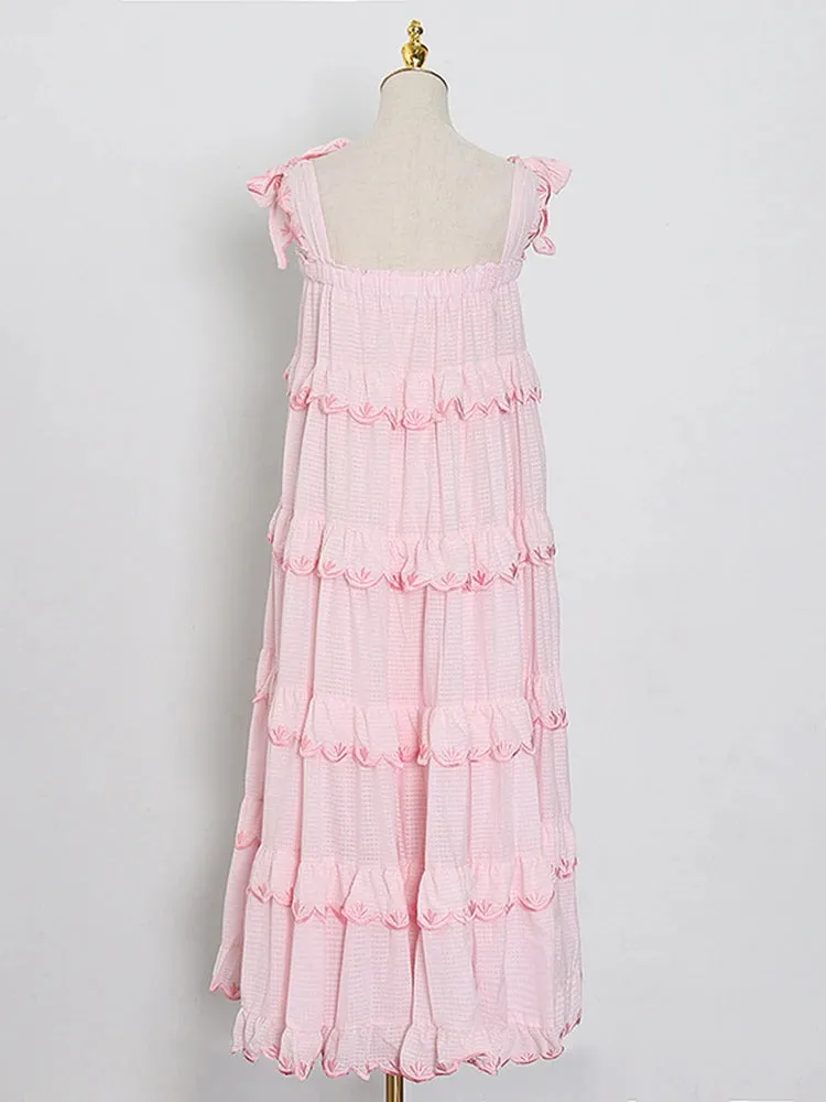 Sweet Solid Oversize Dresses For Women Square Collar Sleeveless Off Shoulder Loose Waist Mii Camisole Dress Female 2023 New