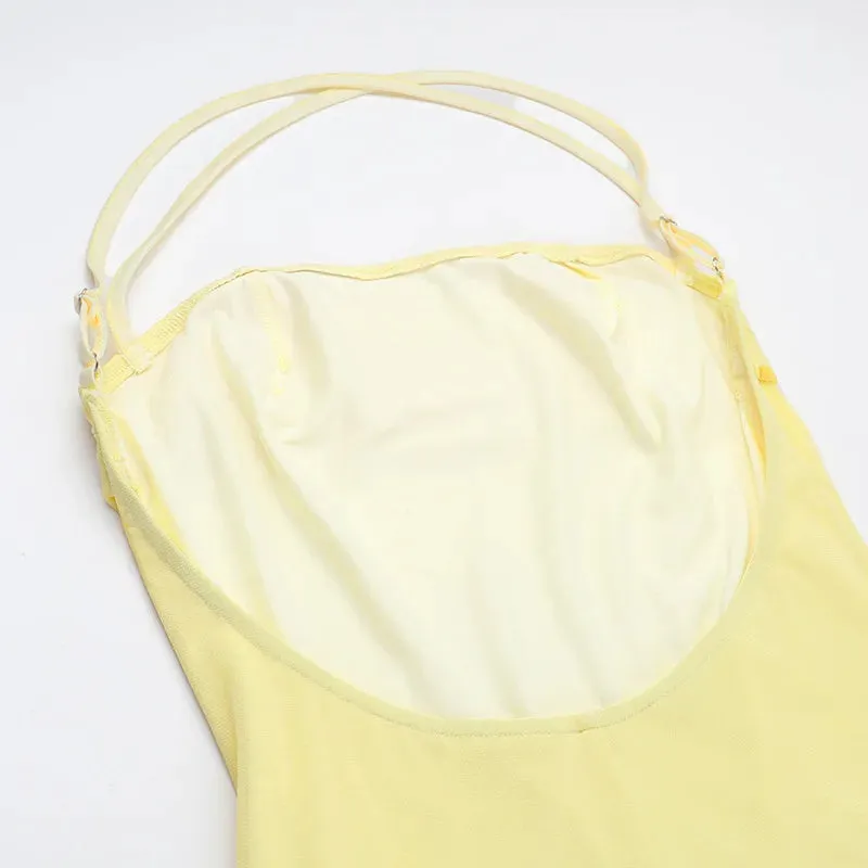 TAVIMART  -  Irregular Ruffle Edge Spliced Camisole Dress Slim Fit Folds Pocket Collar Sleeveless Sexy Backless Wrapped Hip Vestido