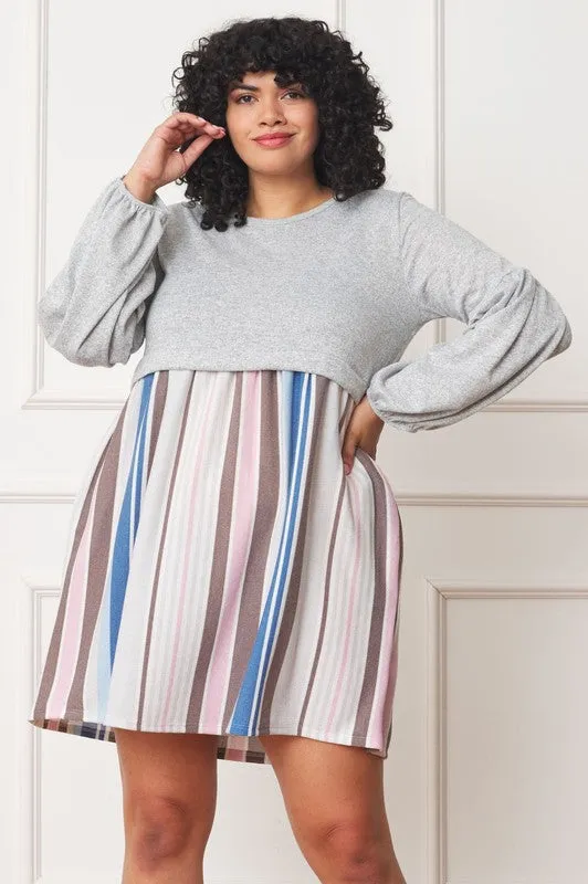 TEEK - Balloon Sleeve Crop Illusion Pullover Dress