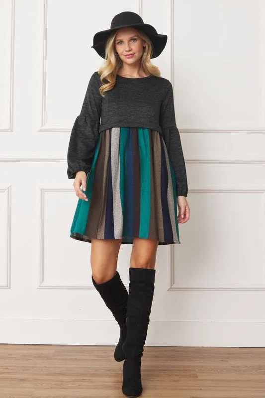 TEEK - Balloon Sleeve Crop Illusion Pullover Dress