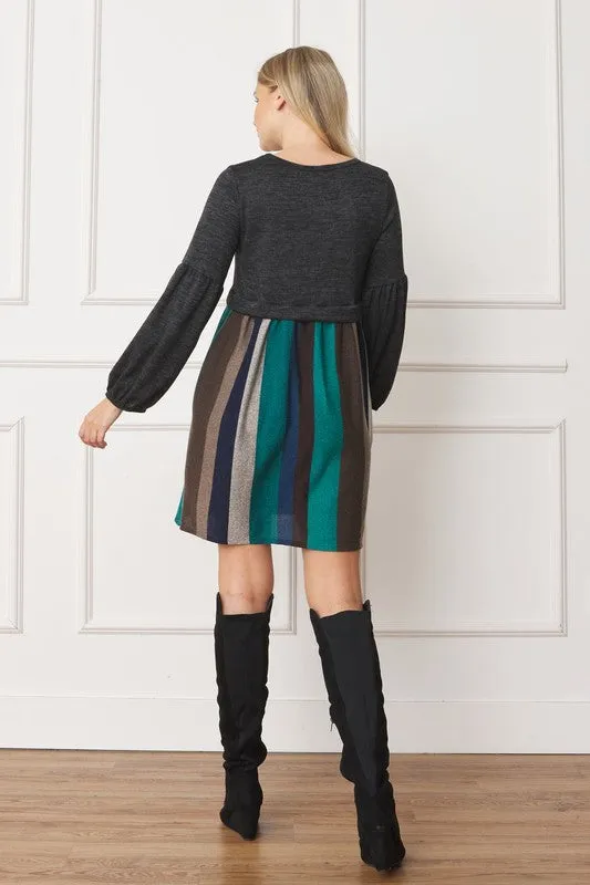 TEEK - Balloon Sleeve Crop Illusion Pullover Dress
