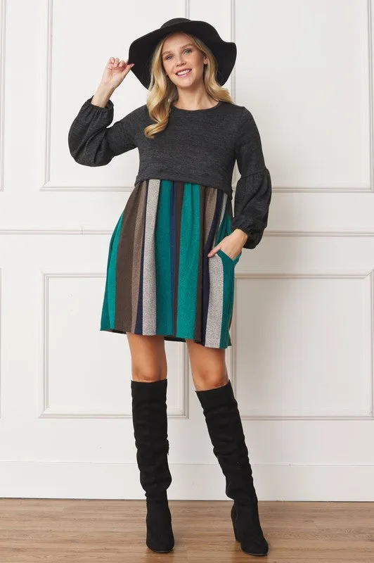 TEEK - Balloon Sleeve Crop Illusion Pullover Dress