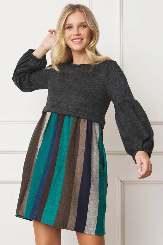 TEEK - Balloon Sleeve Crop Illusion Pullover Dress