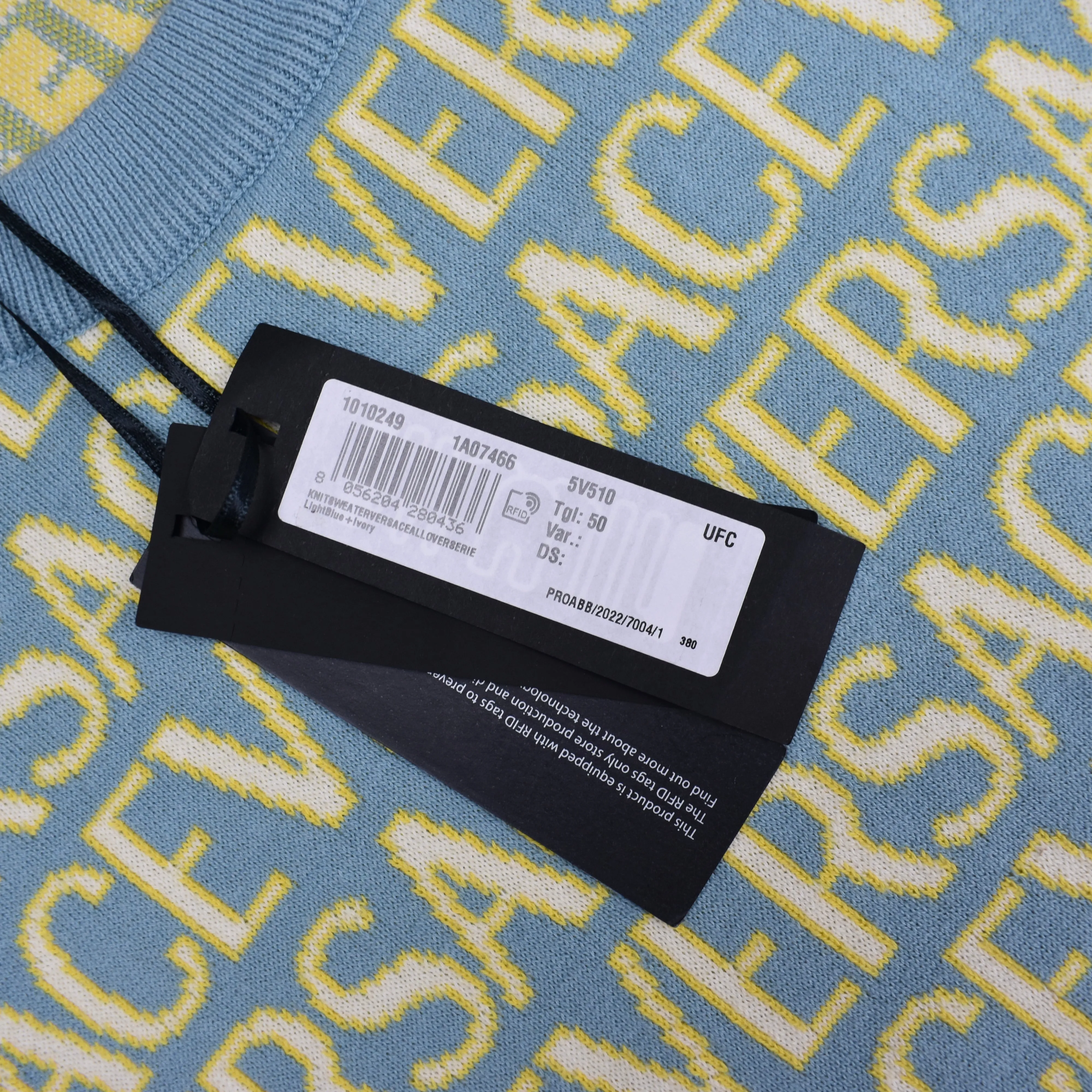 Versace - Light Blue Allover Logo Knit Sweater