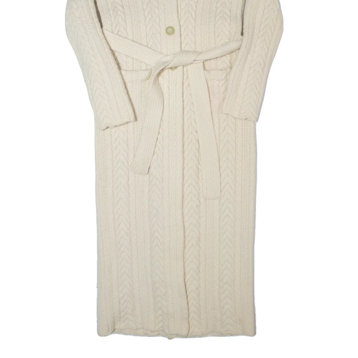 Vintage RALPH LAUREN POLO JEANS COMPANY Belted Womens Overcoat Coat Cream Knit Wool 90s M