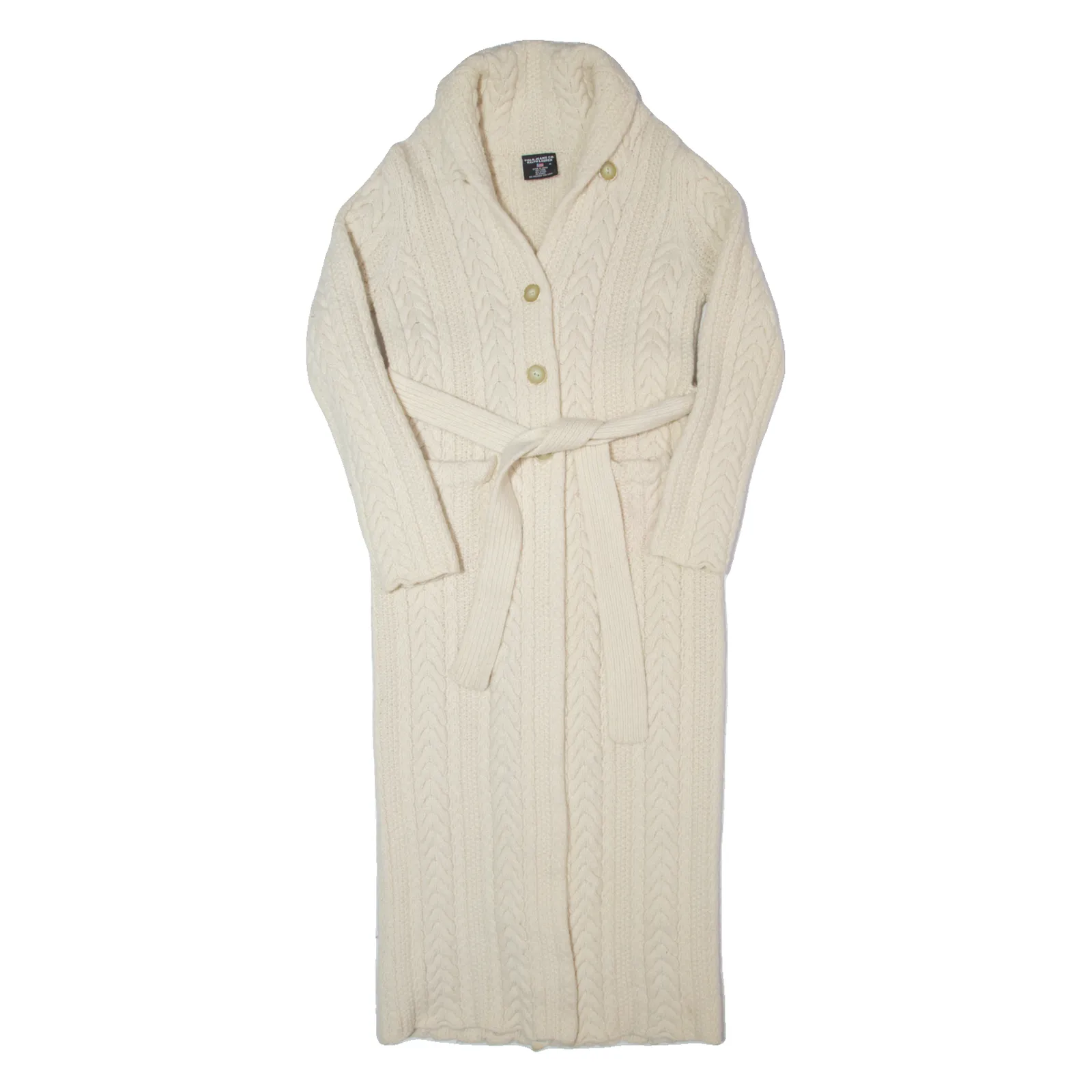 Vintage RALPH LAUREN POLO JEANS COMPANY Belted Womens Overcoat Coat Cream Knit Wool 90s M