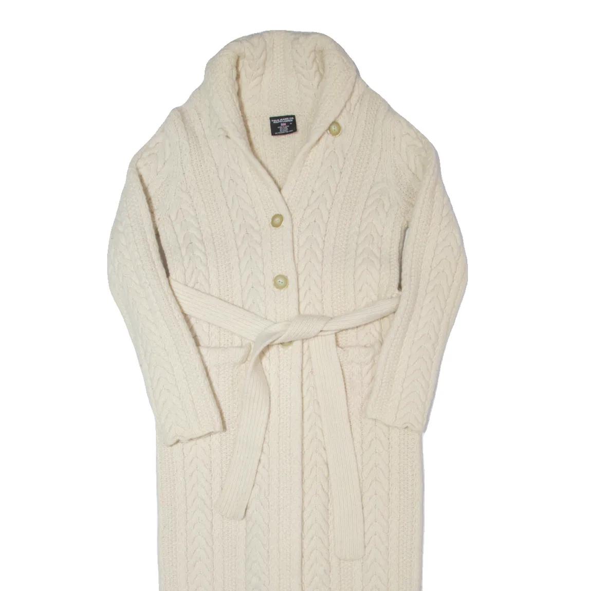 Vintage RALPH LAUREN POLO JEANS COMPANY Belted Womens Overcoat Coat Cream Knit Wool 90s M