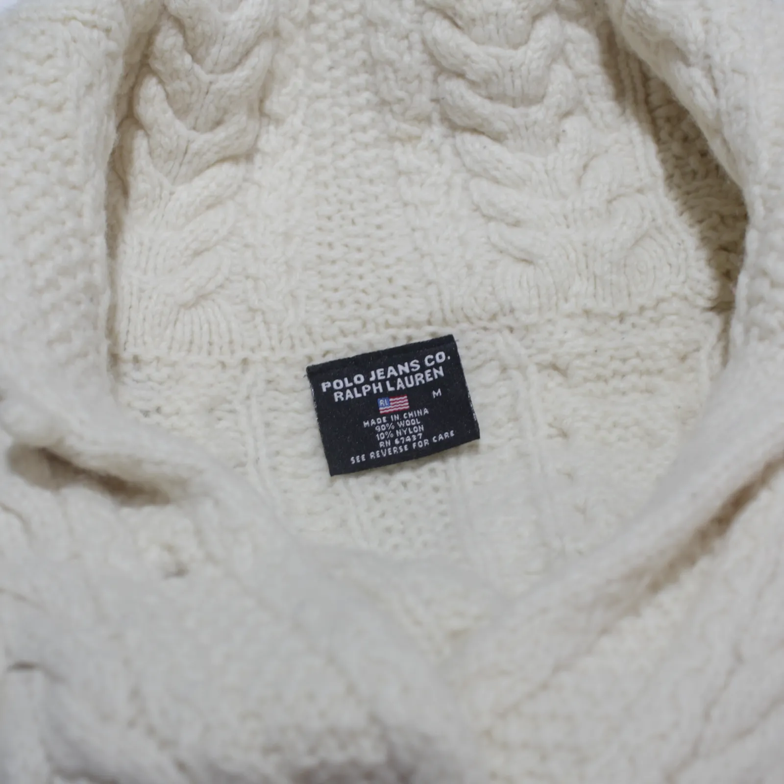 Vintage RALPH LAUREN POLO JEANS COMPANY Belted Womens Overcoat Coat Cream Knit Wool 90s M