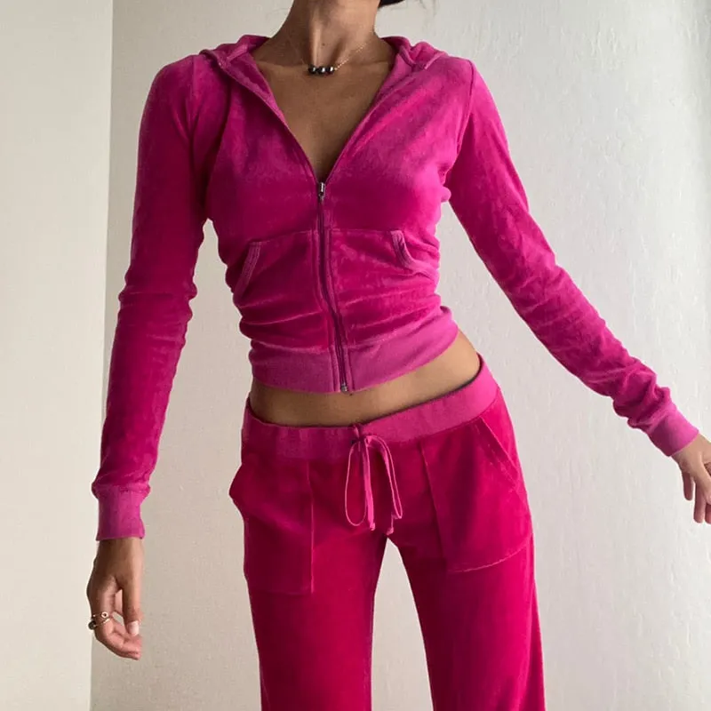 Voguable  Casual Velvet Crop Top Winter Jacket Women Green Pink Zip Up Hoodies Coats Ladies Fashion Skinny Overcoat Streetwear