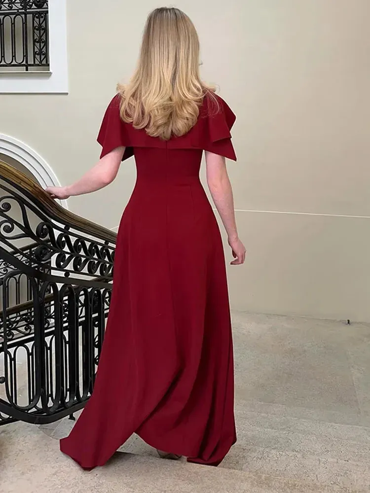Wenkouban Elegant Women's Patchwork Maxi Dress With Shawl Retro Solid Contrasting Sleeveless Midi Robe 2024 New Lady Party Evening Dresses