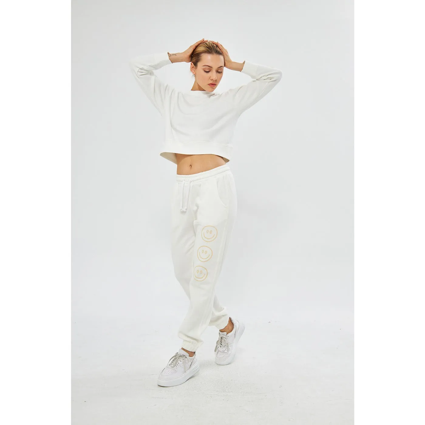 White Oversized Printed Joggers
