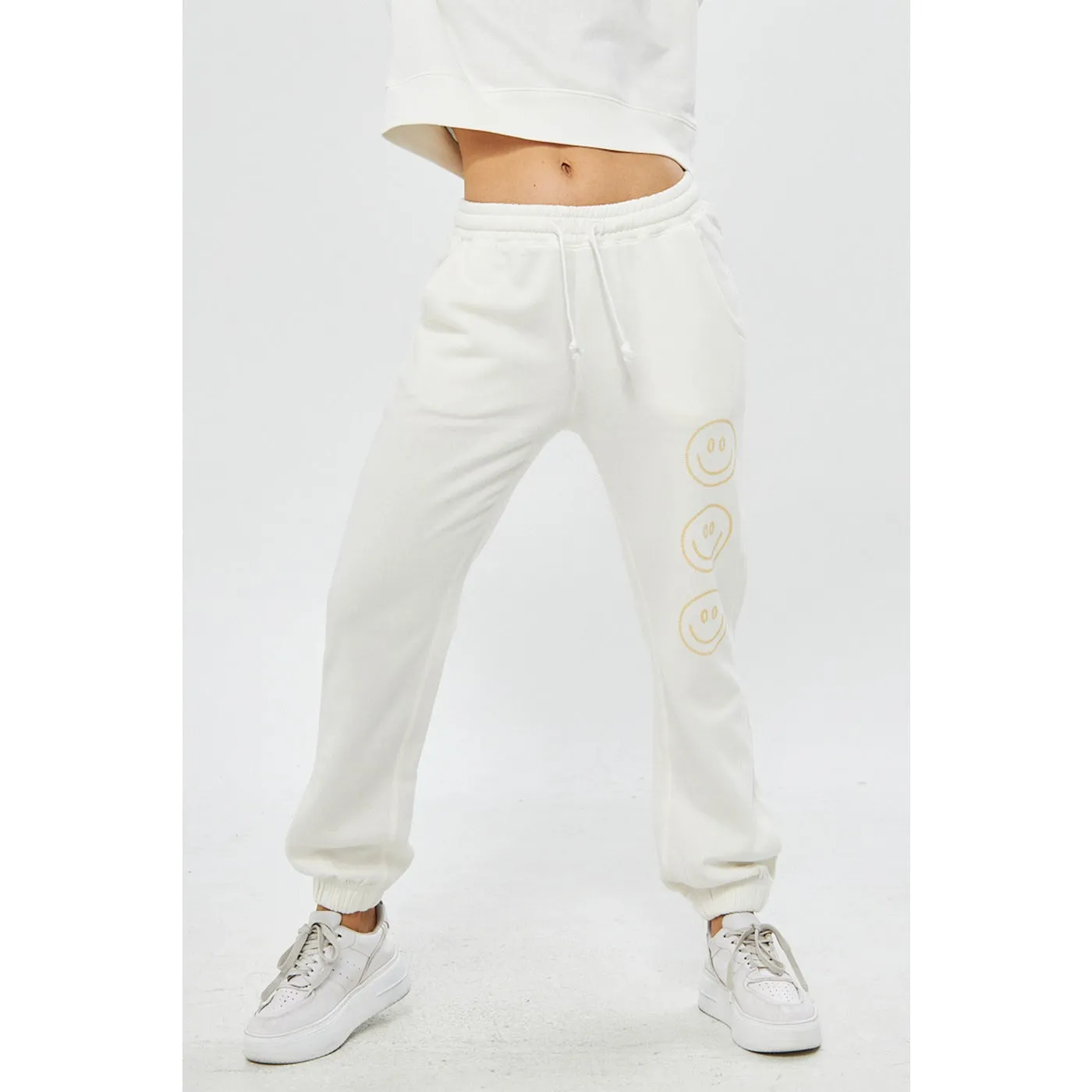 White Oversized Printed Joggers