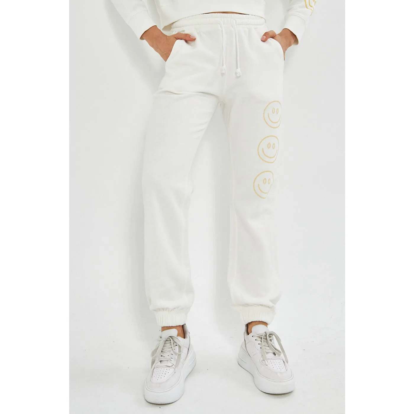 White Oversized Printed Joggers