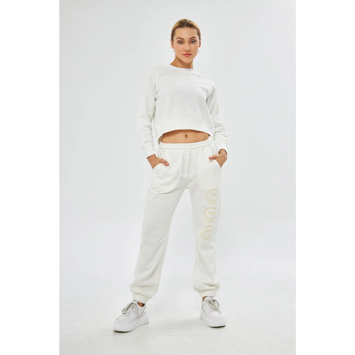 White Oversized Printed Joggers