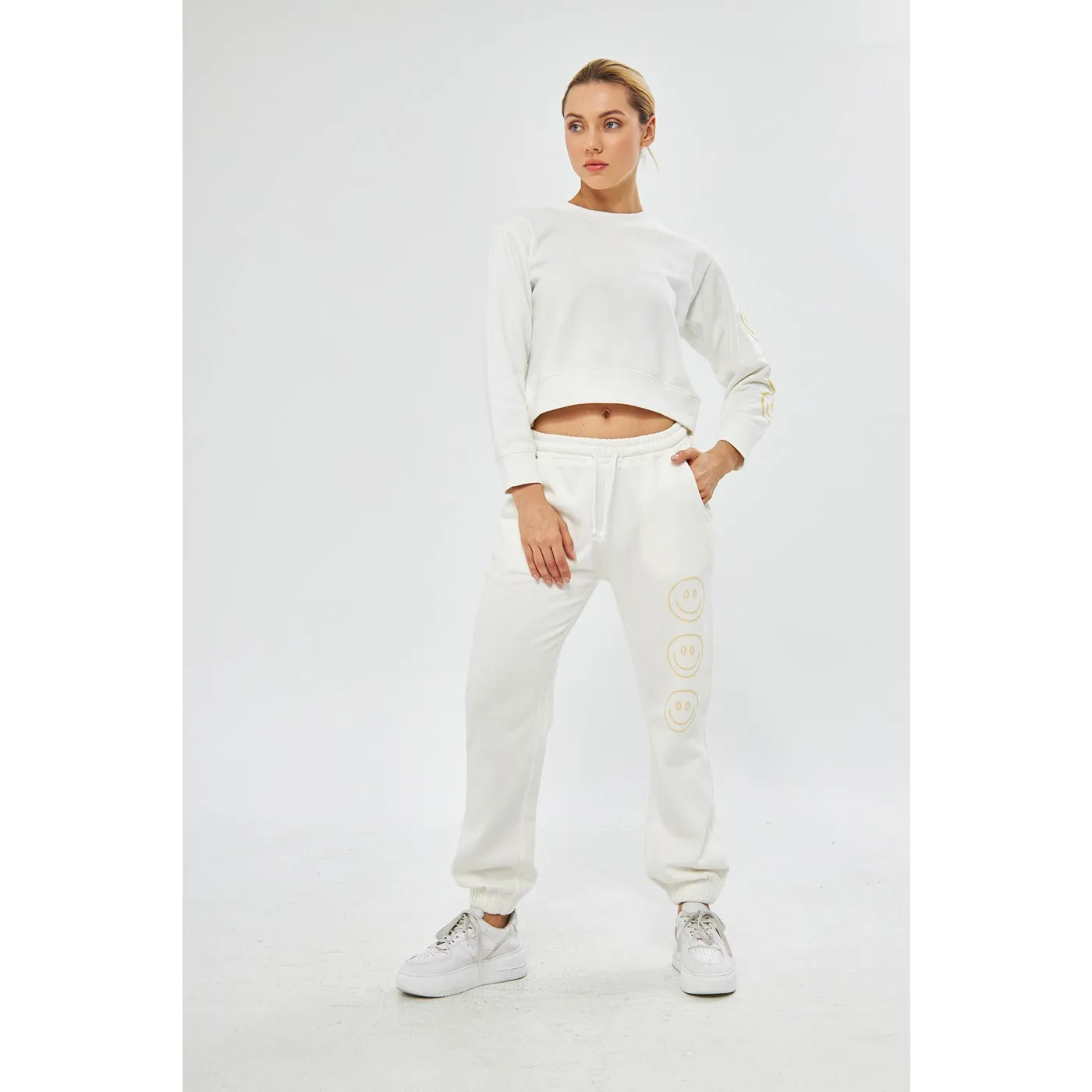 White Oversized Printed Joggers