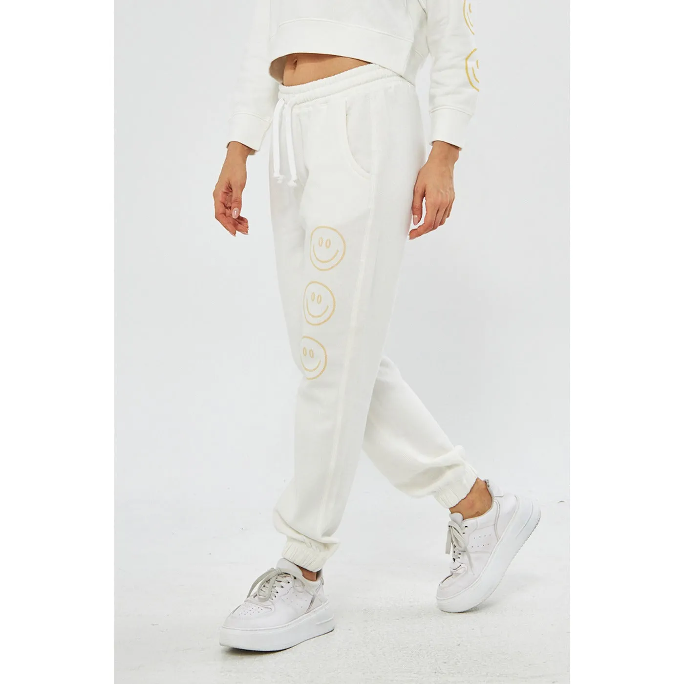 White Oversized Printed Joggers