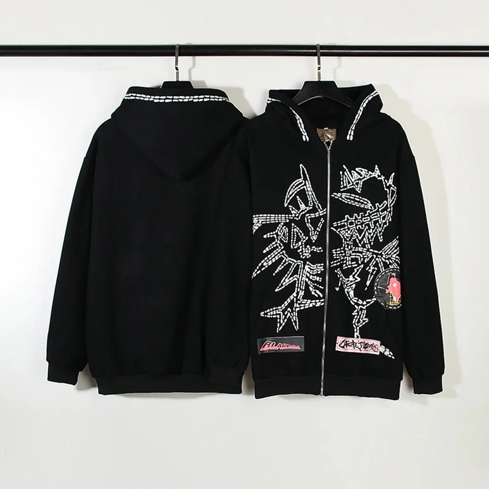 Wiaofellas Cactus Jack Graffiti Zipper Hooded Hoodies for Men Stranger Things Oversized Cardigan Fleece Sweatshirts Oversized Cotton Jacket