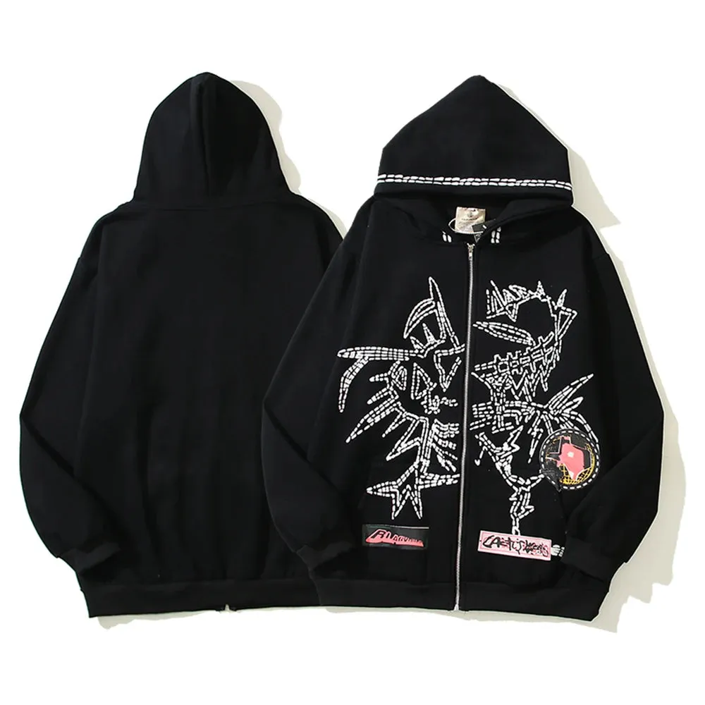 Wiaofellas Cactus Jack Graffiti Zipper Hooded Hoodies for Men Stranger Things Oversized Cardigan Fleece Sweatshirts Oversized Cotton Jacket