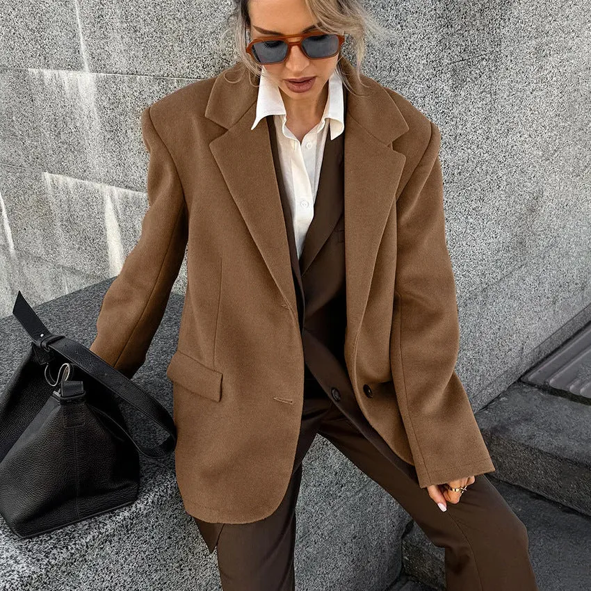 Wjczt Fall outfits Brown Woolen Overcoat for Women 2024 Winter French Retro Loose Thickened Casual Suit Jacket Old Money Style Wear