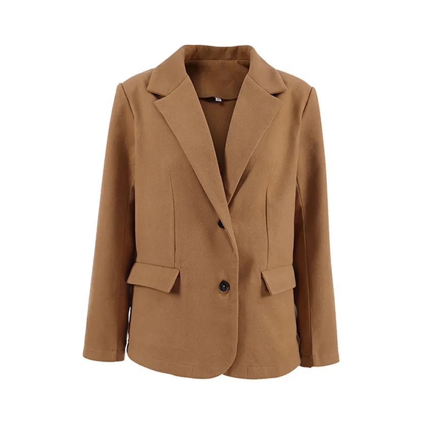 Wjczt Fall outfits Brown Woolen Overcoat for Women 2024 Winter French Retro Loose Thickened Casual Suit Jacket Old Money Style Wear
